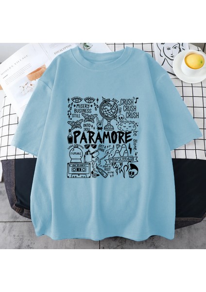 Rock Band Paramore Doodle Sanat Tur Vintage Albümü Baskı T Shirt Rahat Sokak Hip Hop Top