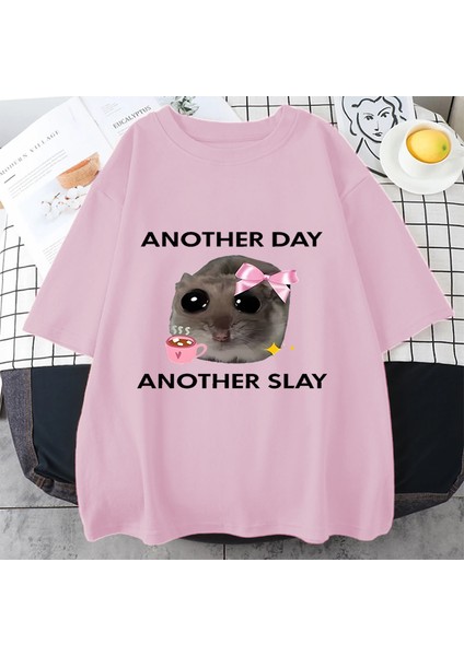 Üzgün Hamster Başka Bir Gün Slay Komik Grafict-Pamuk Kawaii Tshirt Erkekler Kadın Bask