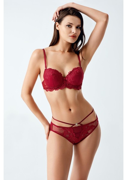 6122 Bordo Renk Dolgulu Sütyen Külot 2li Takım
