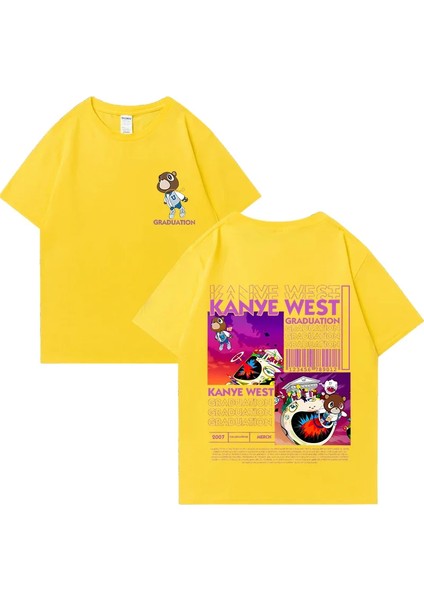 Kanye West Mezuniyet Ayı Grafik Baskı T Erkek Kadın Hip Hop Streetwear Vintage Üstleri