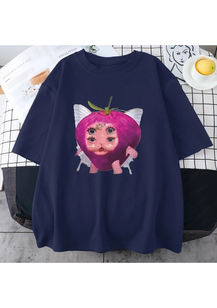 Melanie Martinez Çilek Sevimli Grafik T Shirt Yeni Erkek Kadın's Kawaii Gevşek Giysiler Kısa