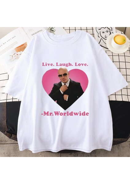 Canlı Gülmek Aşk Sayın Dünya Çapında Pitbull Grafik T Shirt Moda Hip Hop Kısa Kollu Tişört Un