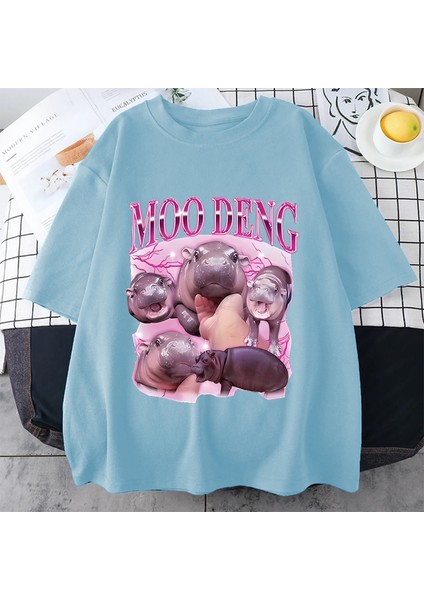 Tayland Yılında Moo Deng Bouncy Domuz Bebek Komik Meme T-Shirt Erkekler Kadınlar Kawaii T-Shi