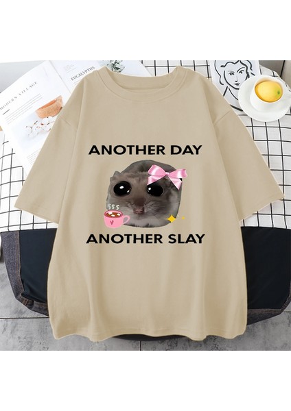 Üzgün Hamster Başka Bir Gün Slay Komik Grafict-Pamuk Kawaii Tshirt Erkekler Kadın Bask