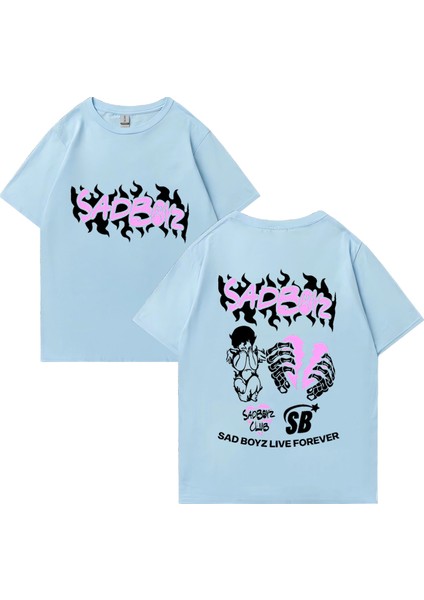 Junior H Sad Boyz Grafik T-Shirt Erkek Kadın Harajuku Yüksek Kalite Kısa Kollu Sokak H