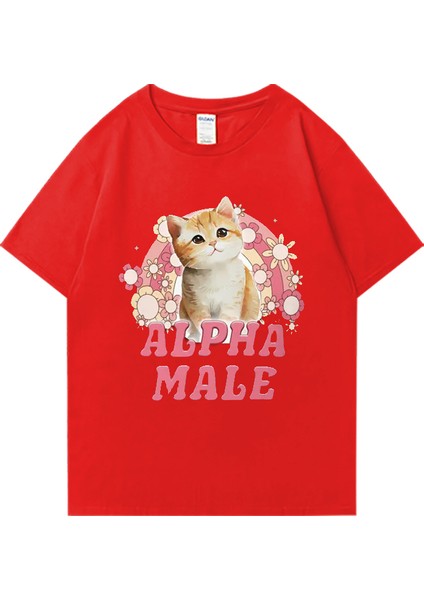 Alfa Erkek Sevimli Yavru Gökkuşağı Grafik T Shirt Erkek Kadın Komik Kedi Günlük Tişört Moda P