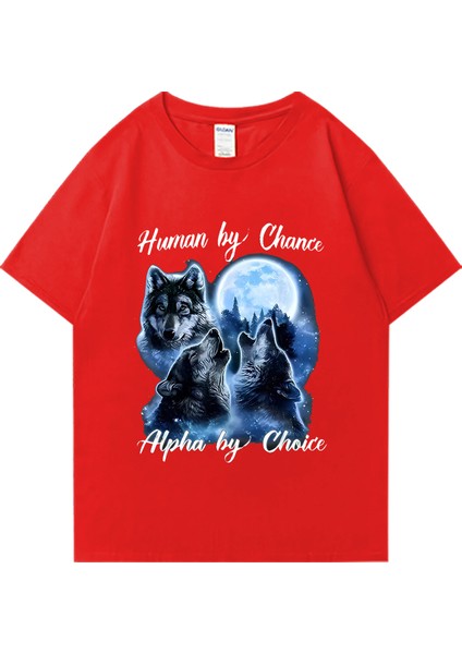 Insan Şansla Alfa Seçim Tarafından Kurt Grafik T-Shirt Moda Hip Hop Vintage Kısa Kollu T-Shir