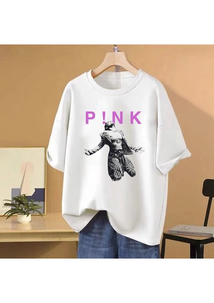 Vintage Pembe P!nk Şarkıcı O-Boyun T Shirt Yaz Erkek Kadın Hip Hop Streetwear Boy Saf Pa