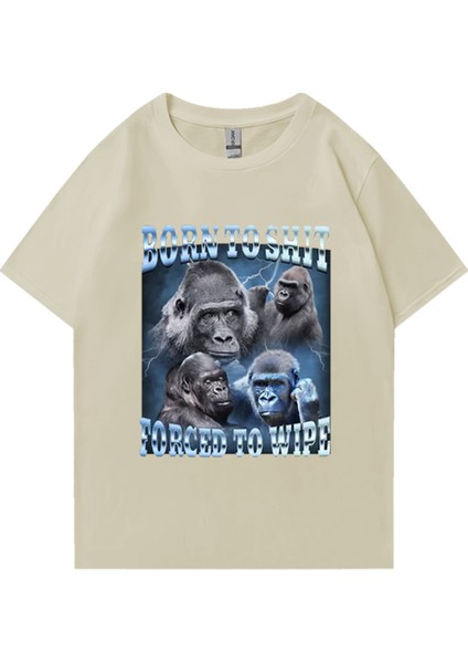 Komik Anime Bok Olmak Zorla Goril Grafik T Shirt Retro Kısa Kollu O-Boyun T-Shirt Erkek Kadın