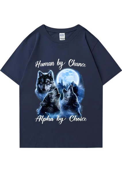 Insan Şansla Alfa Seçim Tarafından Kurt Grafik T-Shirt Moda Hip Hop Vintage Kısa Kollu T-Shir