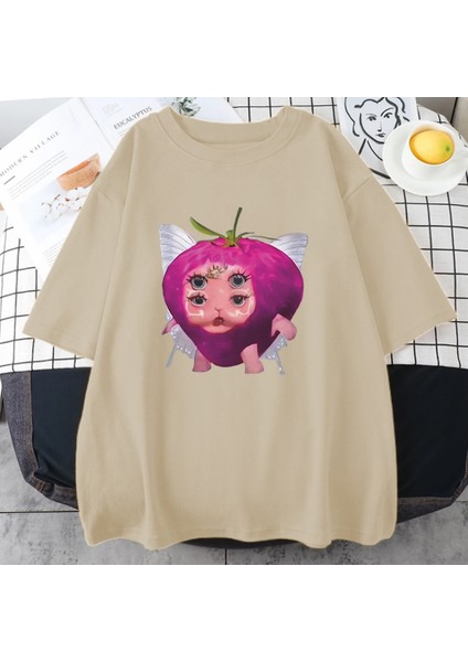 Melanie Martinez Çilek Sevimli Grafik T Shirt Yeni Erkek Kadın's Kawaii Gevşek Giysiler Kısa