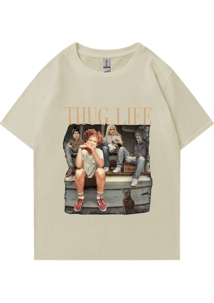 Altın Kızlar Thug Lifehaloween Grafik T Shirt Erkek Kadın Vintage Hip Hop Streetwear Büyük Bo
