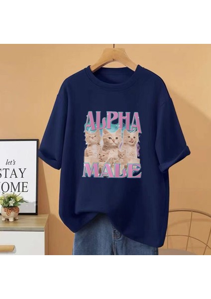 Yenı Sevimli Kedi Grafik T-Shirt Erkek Kadın Komik Kısa Kollu T-Shirt Büyük Boy Casual T