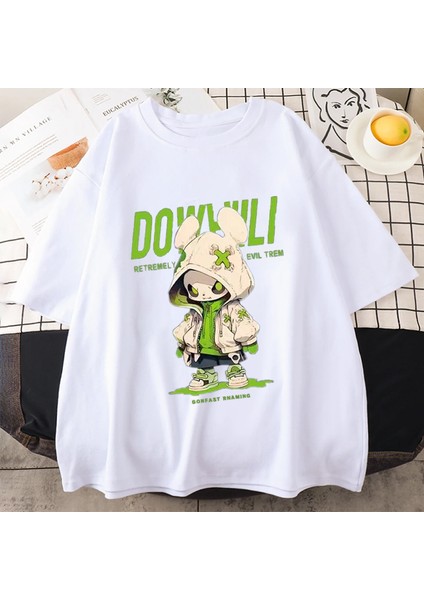Moda Karikatür Grafik T-Shirt Kadın Erkek Kısa Kollu Pamuk Boy T-Shirt Kadın Anime Streetwear