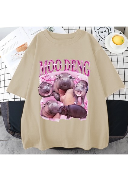 Tayland Yılında Moo Deng Bouncy Domuz Bebek Komik Meme T-Shirt Erkekler Kadınlar Kawaii T-Shi