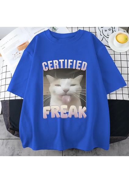 Sertifikalı Çılgın Komik Kedi Meme T Shirt Kadın Erkek Sıcak Satış Kalça Hopt-Shirt St