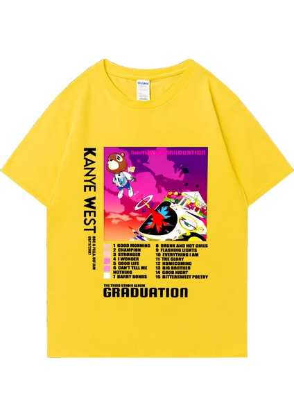 Sıcak Satış Kanye West Mezuniyet Grafik Baskı T Shirt Erkek Kadın Rahat Hip Hop Streetwear Bo