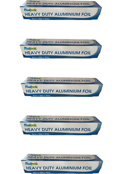 Heavy Duty Ağır Hizmet Tipi Alüminyum Folyo - 45 cm. x 100 Metre - 18 Mikron - 5 Paket