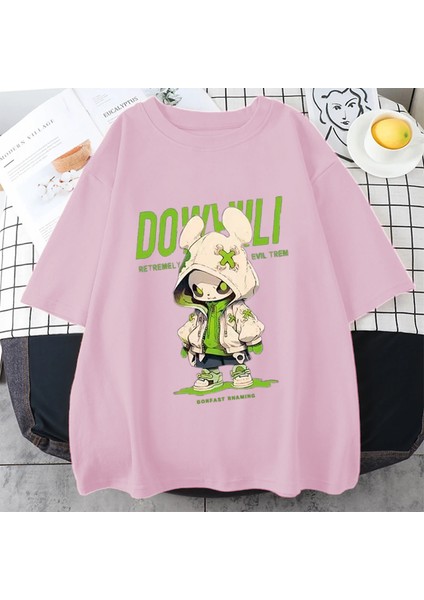 Moda Karikatür Grafik T-Shirt Kadın Erkek Kısa Kollu Pamuk Boy T-Shirt Kadın Anime Streetwear