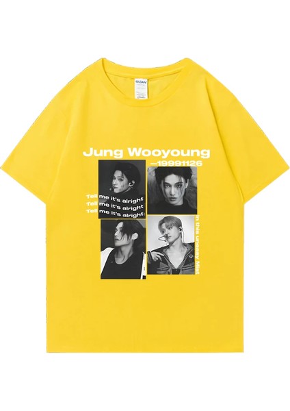 Bts Ateez Wooyoung Grafik Siyah Tişört Erkek Kadın Moda Vintage Boy Kısa Kollu T Shirt