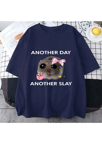 Üzgün Hamster Başka Bir Gün Slay Komik Grafict-Pamuk Kawaii Tshirt Erkekler Kadın Bask