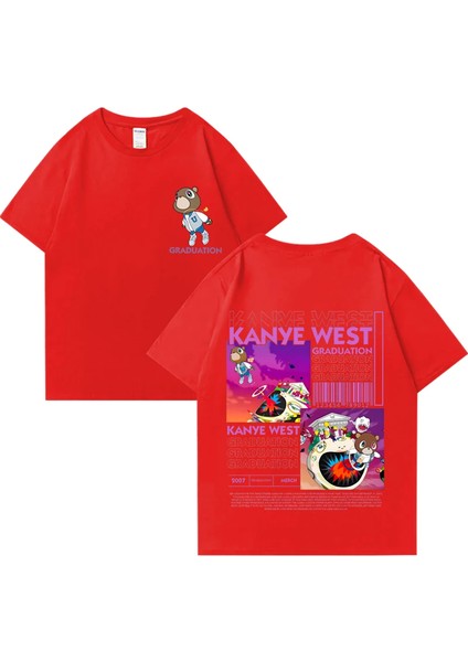 Kanye West Mezuniyet Ayı Grafik Baskı T Erkek Kadın Hip Hop Streetwear Vintage Üstleri