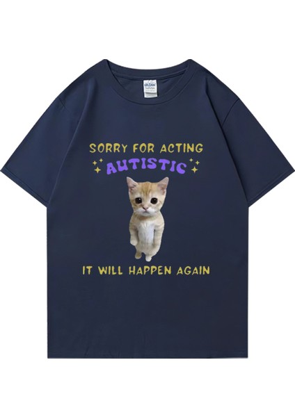 Sıcak Satış Otizm Kedi Komik Grafik Baskı T-Shirt Erkek Kadın Casual Tops Kısa Kollu Giysiler