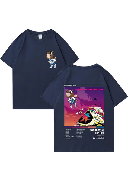 Rapçi Kanye West Mezuniyet Müzik Albümü Grafik T Shirt Erkek Kadın Hip Hop Streetwear Gevşek