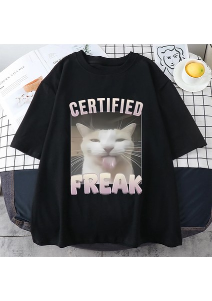 Sertifikalı Çılgın Komik Kedi Meme T Shirt Kadın Erkek Sıcak Satış Kalça Hopt-Shirt St