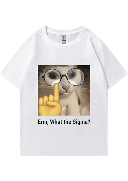Erm, What The Sigma? Meme Funny T-Shirts Silly Cat Humor Print T Shirt Men Women Cute Vintage