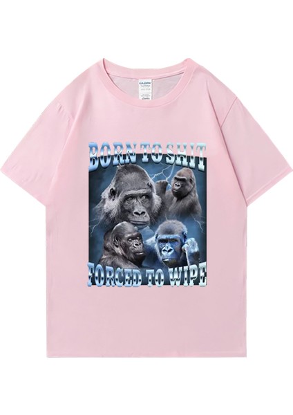 Komik Anime Bok Olmak Zorla Goril Grafik T Shirt Retro Kısa Kollu O-Boyun T-Shirt Erkek Kadın