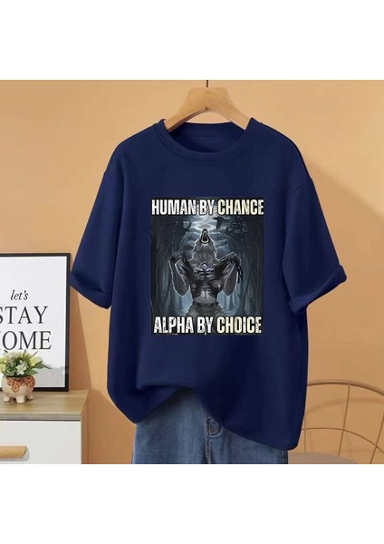 Şans Eseri Yeni Insan Alfa Seçim Kurt Komik Meme T Shirt Kadın Erkek Pamuk Vintage Gevşek Kıs