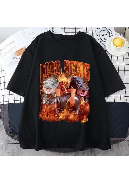 Sıcak Vintage Bebek Hippo Moo Deng Tutun Ben Aşırı Uyarılmış Komik Meme T-Shirt Erkek Kadın T