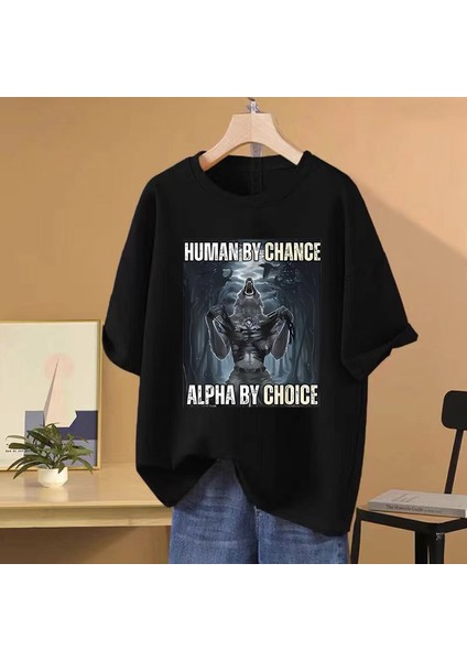 Şans Eseri Yeni Insan Alfa Seçim Kurt Komik Meme T Shirt Kadın Erkek Pamuk Vintage Gevşek Kıs