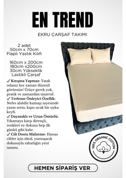 Çizgili Saten Çift Kişilik Çarşaf Seti (%100 Pamuk); Lastikli Fitted Çarşaf + 2 Ad Yastık Kılıfı