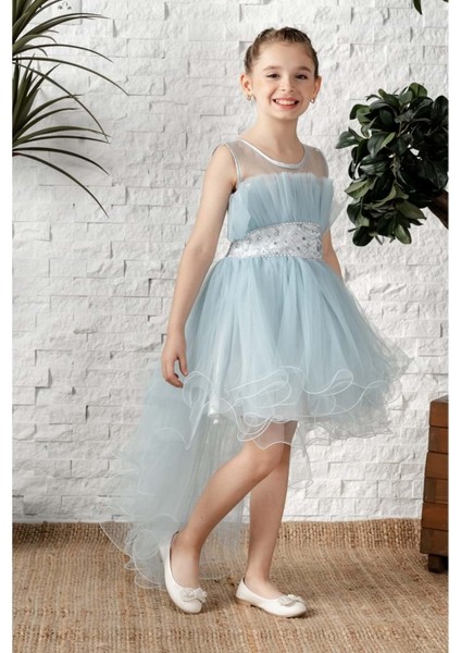 Uzun Kuyruk Tütülü Askılı Kız Filira Elbise MNK0584