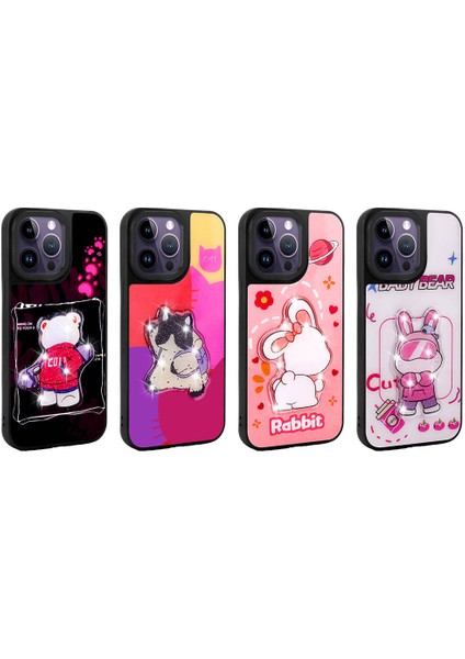 - Apple iPhone 14 Pro Max - Kılıf Parlayan Kabartmalı İkonik Figürlü Amas Silikon Kapak - Siyah - T31184 modelleri