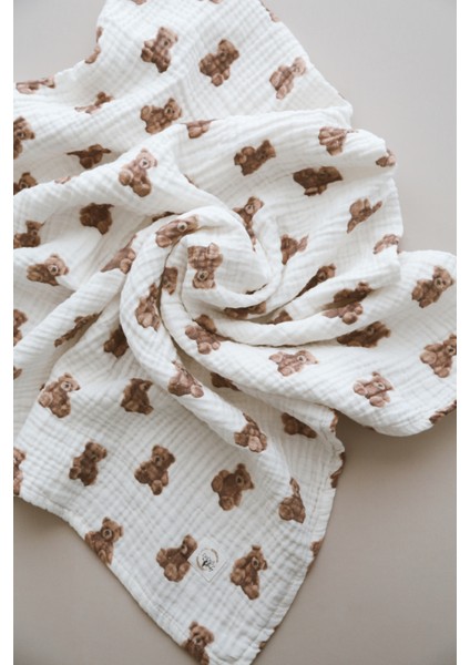 Dört Katlı Ayıcık Teddy Desen Organik Bebek Müslin Örtü modelleri
