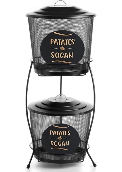 2 Katlı Metal Patates Soğan Kovası - Sebzelik - Patates Soğanlık Sepeti