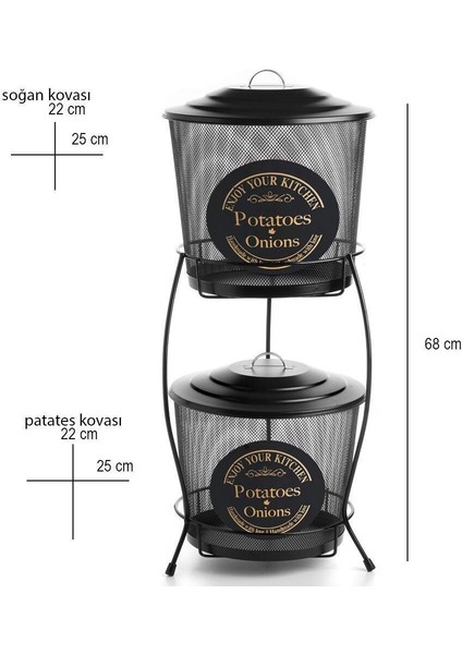 2 Katlı Metal Patates Soğan Kovası - Sebzelik - Patates Soğanlık Sepeti