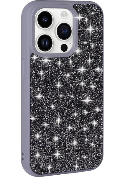 - Apple iPhone 14 Pro - Kılıf Parlak Taşlı Tasarım Pırlanta Kapak - Gri - T30655