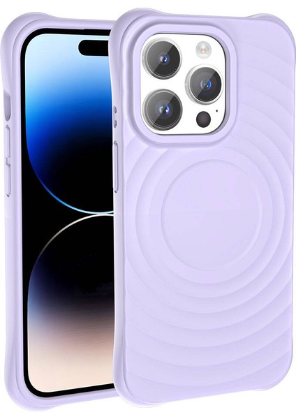 Apple iPhone 14 Pro Max - Magsafe Şarj Özellikli Airbagli Mat Görünümlü Hepi Kapak - Lila