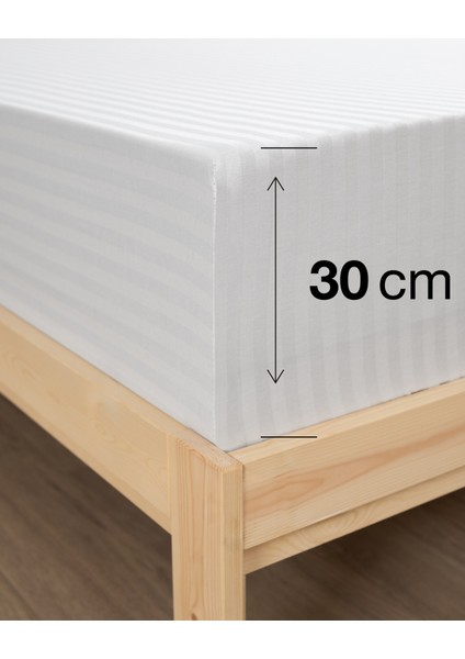 Kırık Beyaz Renkli, Çift Kişilik Pamuklu Çizgili Saten Lastikli Çarşaf Takımı modelleri