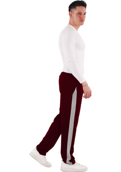 Erkek Yanı Beyazlı Bordo Eşofman Altı (Büyük Beden Seçeneğiyle) fiyatları