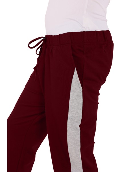 Erkek Yanı Beyazlı Bordo Eşofman Altı (Büyük Beden Seçeneğiyle) modelleri