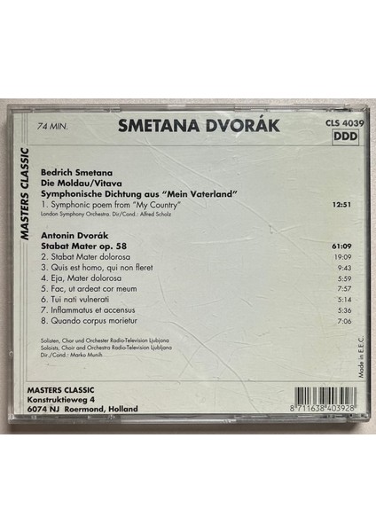 Smetana Dvorak CD (Orjnal Dönem Baskı Cd)