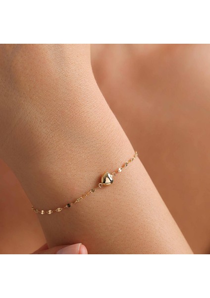 14 Ayar Altın Kalp Bileklik