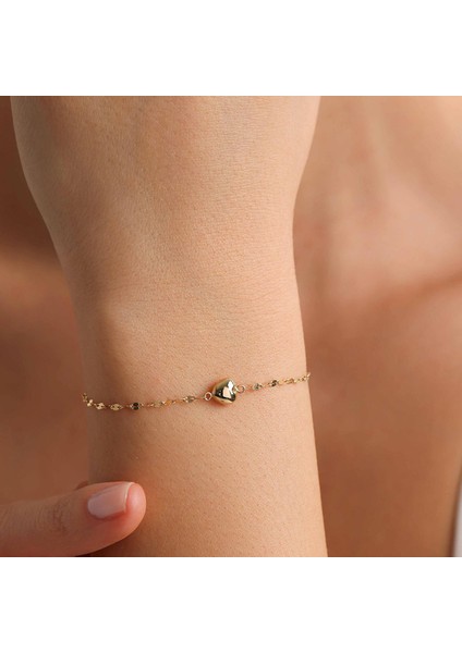 14 Ayar Altın Kalp Bileklik modelleri