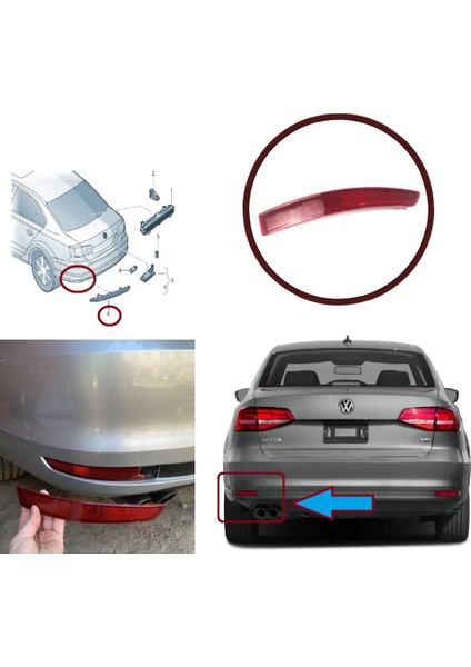 Vw Jetta 2015-2017 Için Arka Tampon Reflektörü Sol 5C6945105B