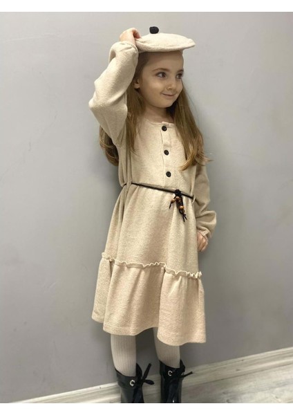 Kaşe Kumaş Şapkalı Kız Çocuk Elbise MNK0559 fiyatları